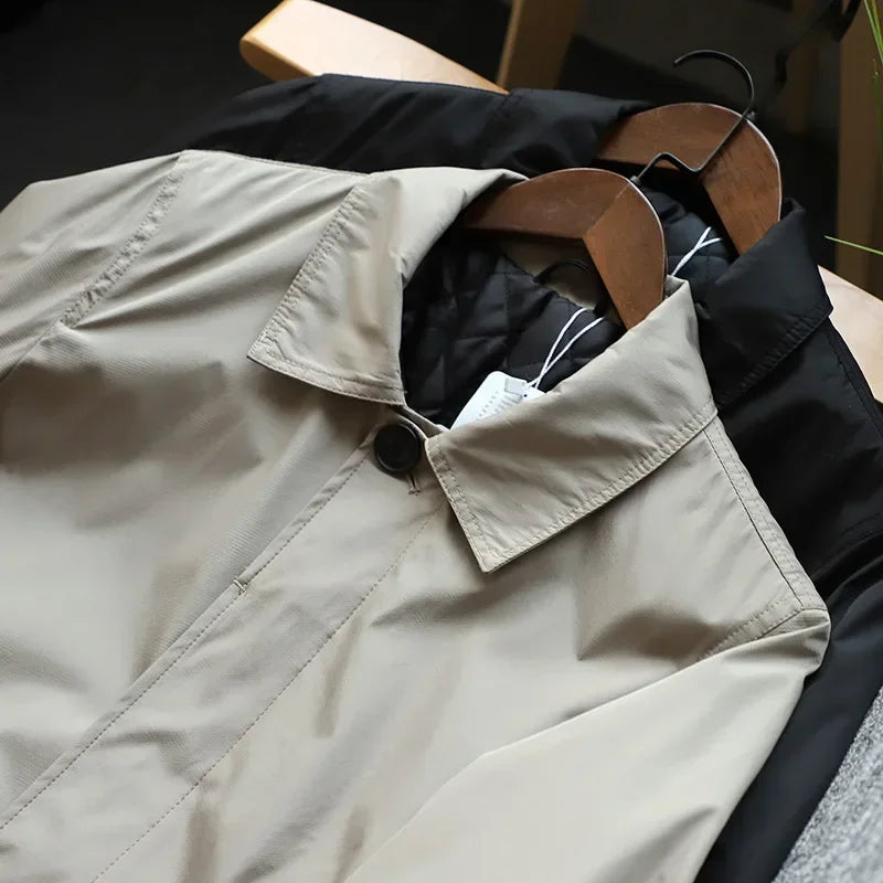 Men Clothing 2026 Waterproof and Tear-resistant Autumn Winter Japanese Style Quilted Warm Men's Mid-length Trench Coat