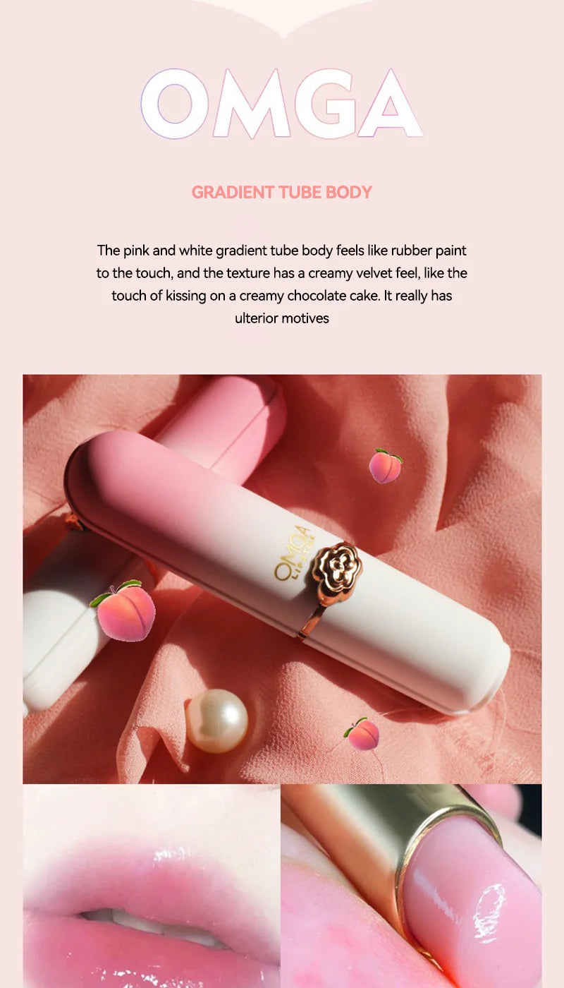 OMGA Color-Changing Lip Balm Jelly Lipstick Moisturizing Waterproof Hydrating Temperature-Sensitive Peach Flavor,Smooth Lips