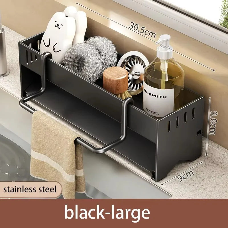 Estante de Esponja de Acero Inoxidable para Cocina, Estante de Drenaje para Trapos de Fregadero Doméstico, Estante de Almacenamiento Multifuncional para Estropajos y Bolas de Acero
