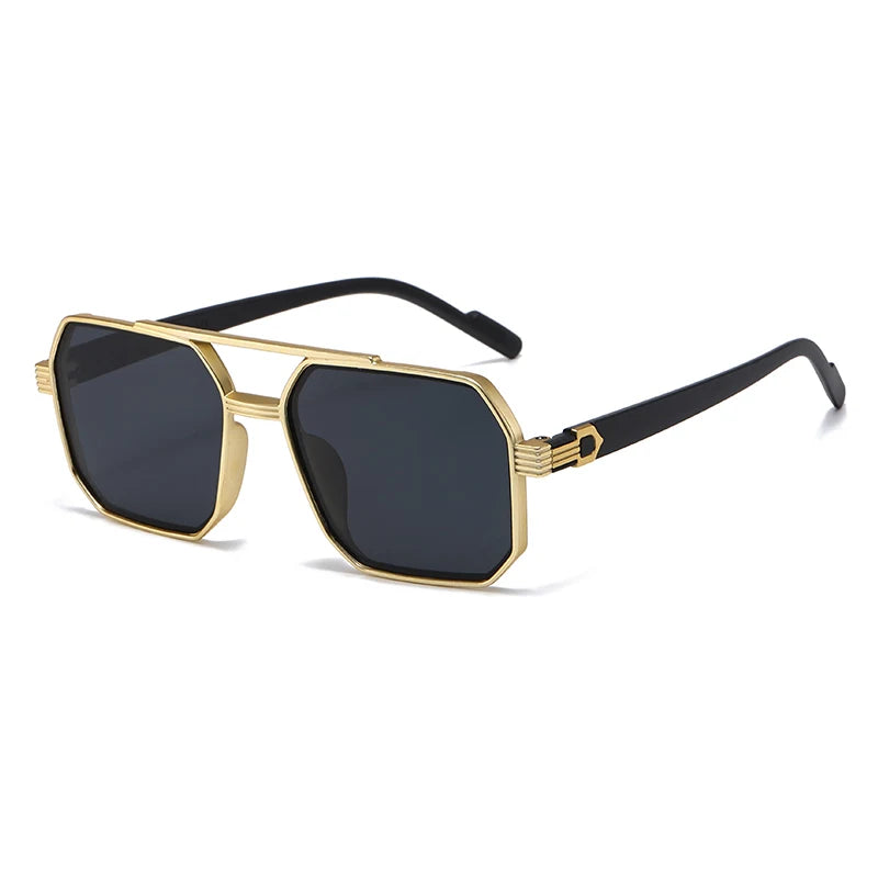 Car Sun Glasses 3pcs Retro Large Frame Square Sunglasses Classic Double Beam Metal Frame Glasses Fashion Men'S Gradient Eyewear