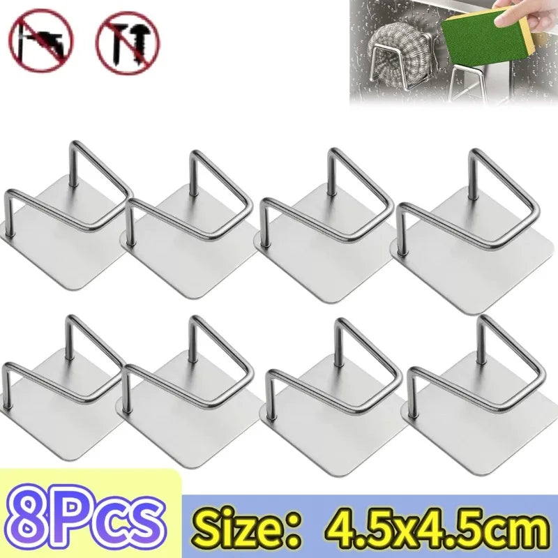 Soporte de esponjas de cocina, estante de acero inoxidable para fregadero, soportes adhesivos, escurridor, ganchos de pared, organizador de almacenamiento de accesorios