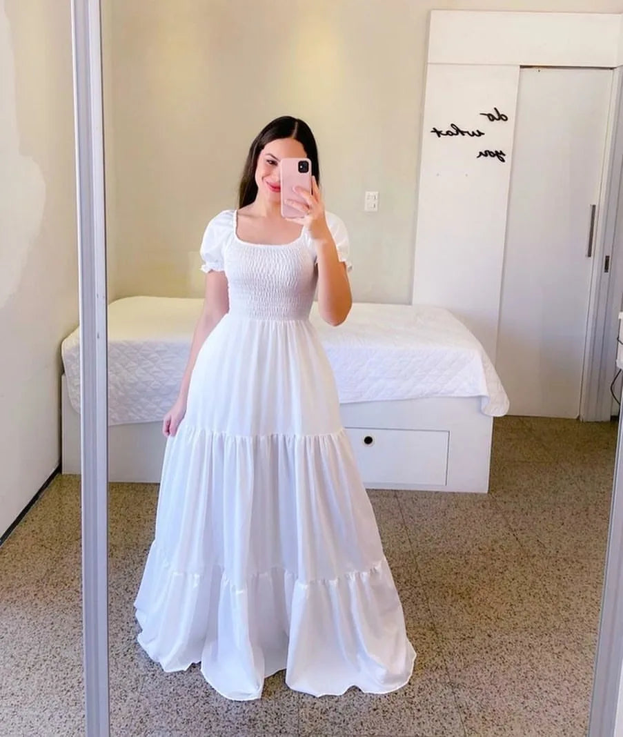 New Women's Boho Floral Dress Spring Summer European American Women's Clothing Off-shoulder Fragrant Long Solid Color Dress