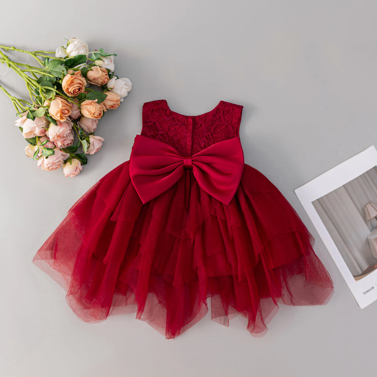 HETISO Red Lace Baby Dresses Christening Gown for Kids Princess Bowknot Toddler Girl Clothes Newborn Things 0-2Y