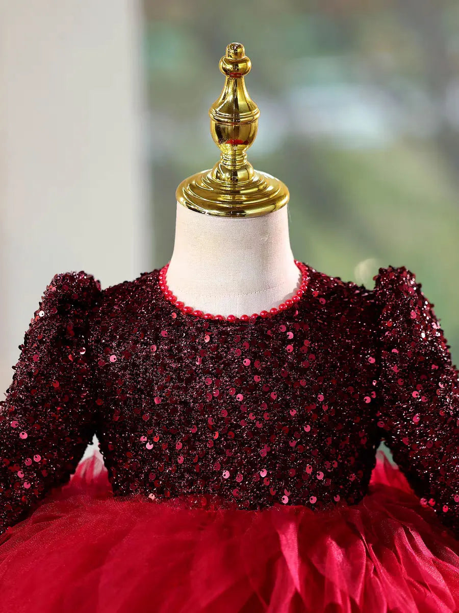 Dreamy Vow D204 Christmas Flower Girl Dress Knee Length Long Sleeve Princess Kids Wedding Birthday Festival Party Pageant Gown