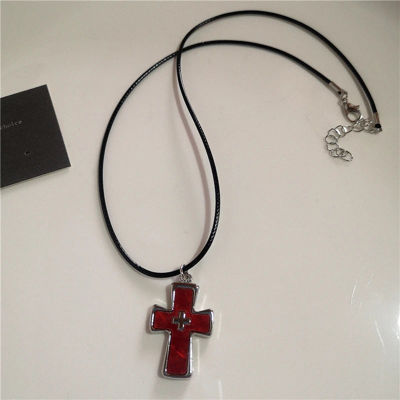 Gothic Red Cross Star Heart Pendent Necklace For Women'S Men Hip Hop Street Vintage Y2K Grunge Punk Y2K Aesthetic Jewelry Gifts