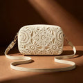New Bohemian Style Hollow Square Bag PU Leather Ajustable Strap Crossbody Bag Zipper Clousure Boho Beach Bag Vacation Outfits