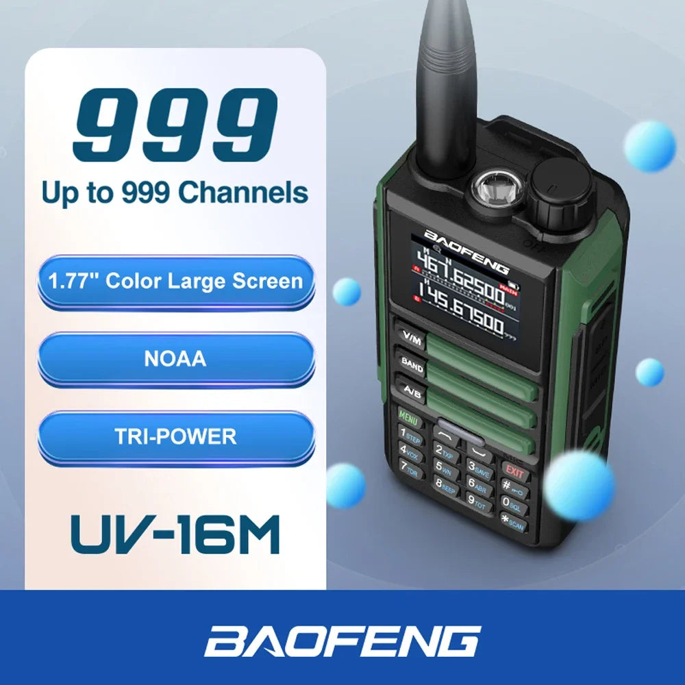 2Pack Baofeng 15W 50KM Waterproof Walkie Talkie 999CH AM FM 2-Way Radio Full Band LCD Screen Frequency Copy Noise Reduce UV16M