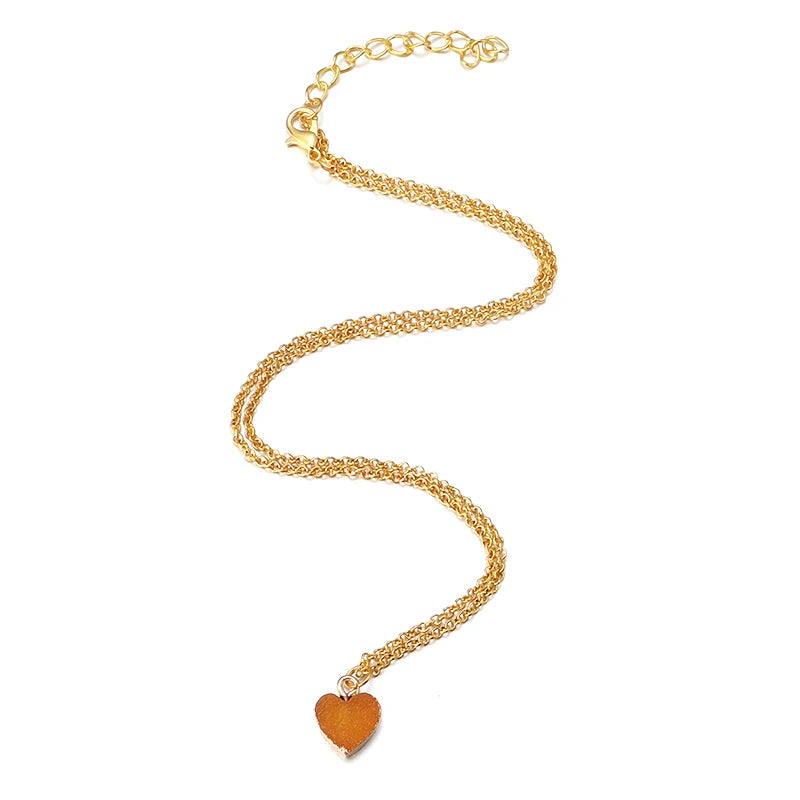 Romantic Peach Heart Necklace Resin Pendant On Stainless Steel Chain For Her Colorful Love Gift