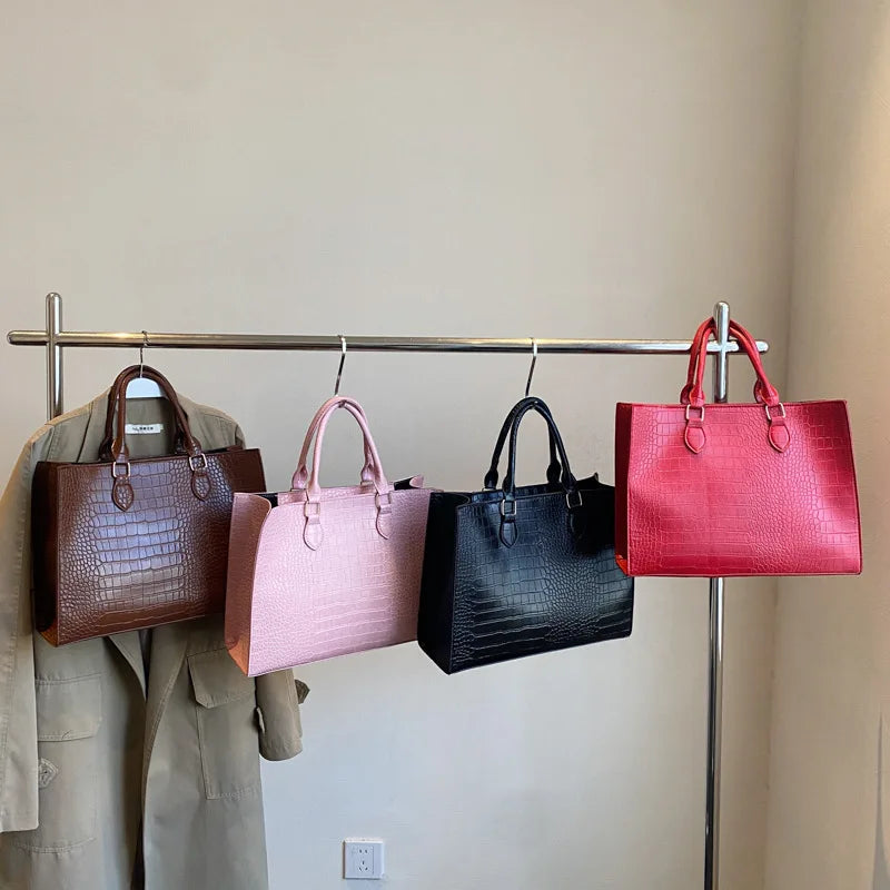 Spring 2025 Large Capacity Fashionable Handbag Casual Commuting Trendy Crocodile Pattern Tote Bag Street Style PU Material