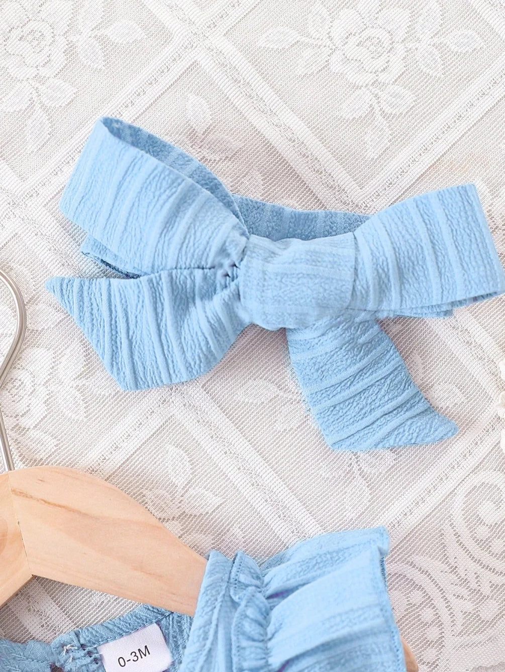 Baby Girl Summer Blue Dress With Ruffled Edges And Bow, Sweet And Cute Style Dress Suitable For 0-3 Year Old Cute Baby Girls