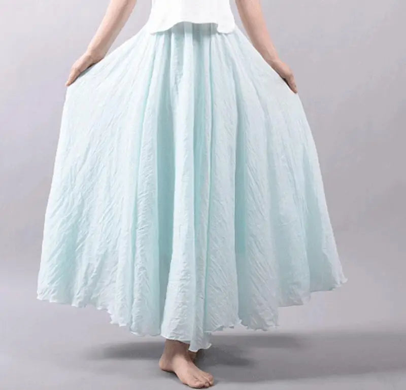 Women's Elegant High Waist Linen Maxi Skirt 2026 Summer Ladies Casual Elastic Waist 2 Layers Skirts Saia Feminina 20 Colors SK53