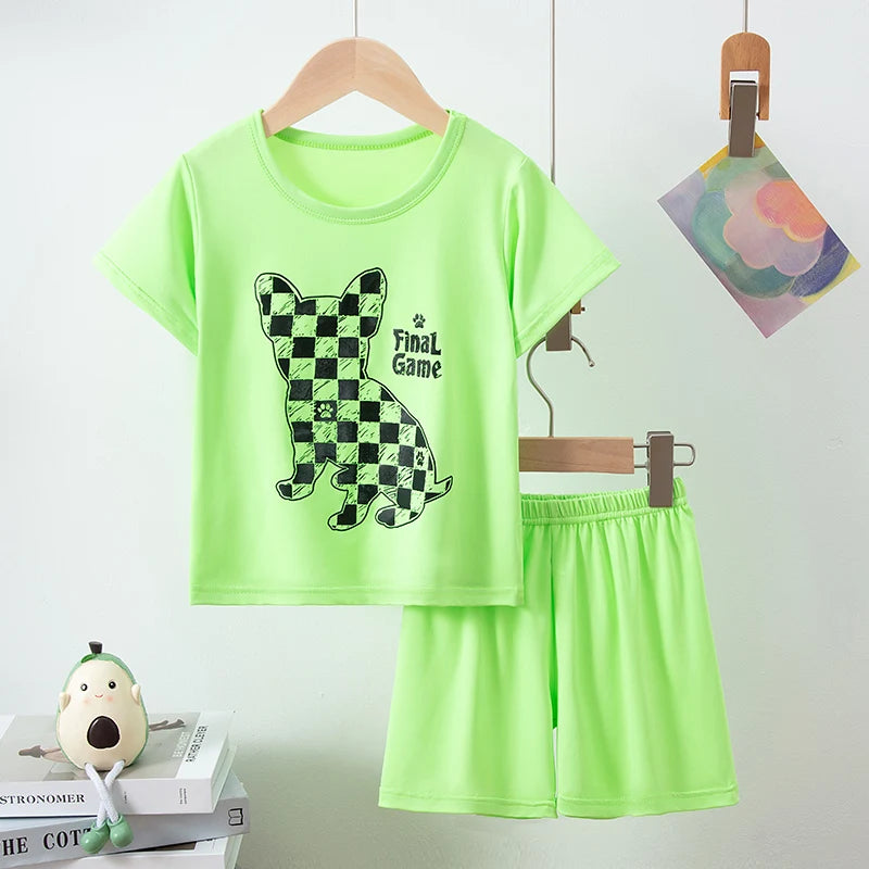 Summer Children'S Clothing Short Sleeve Shorts 2-Piece Suit For Boys And Girls Comfortable Wild Blue Elephant Suit.