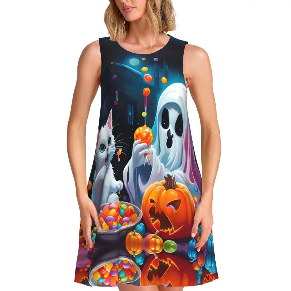Shiny Graffiti Casual Dress Colorful Print Sleeveless Boho Dresses Women O Neck Street Fashion Dress Day Print Vestidos Present