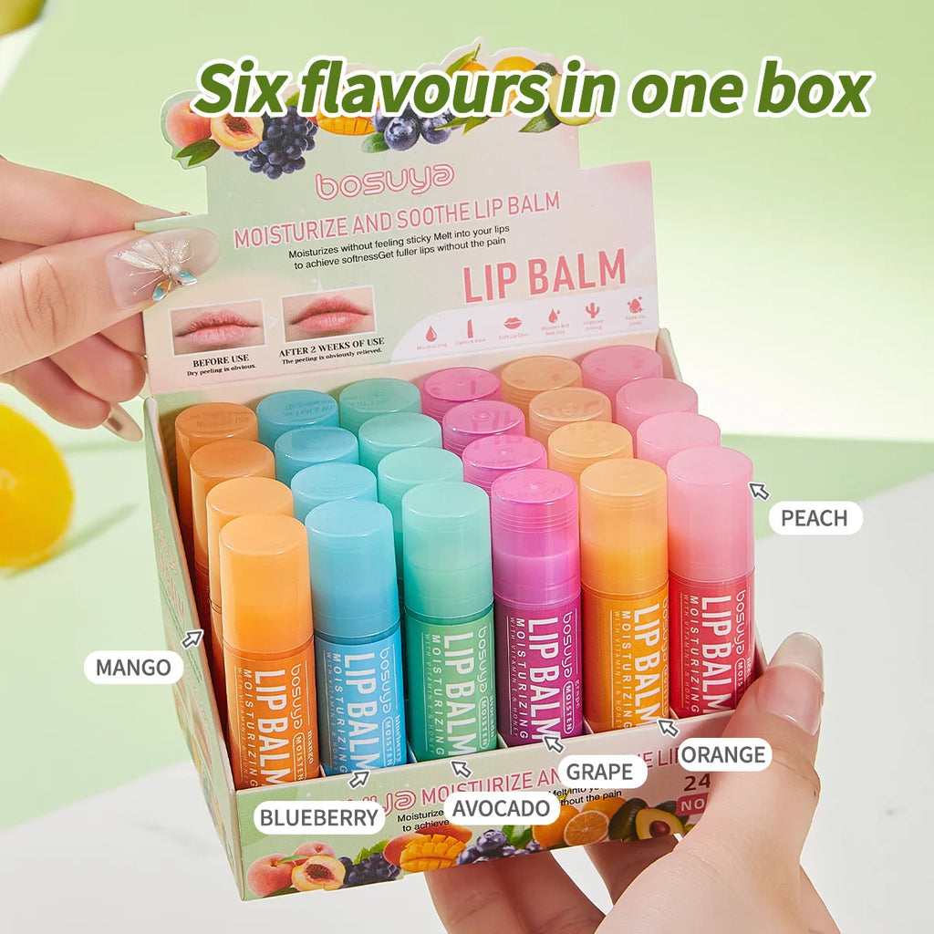 24Pcs Fruit Series Lip Balm Set Honey Grape Avocado Moisturizing Repair Anti-Cracked Non-sticky Lip Balm for Lips Skin Care