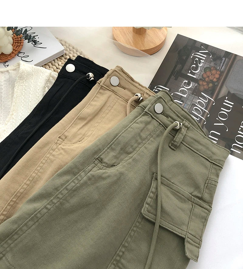 Retro High Waist Denim  Skirt Women's Spring Summer Autumn Casual Drawstring Anti-Light Short Skirt Polyester Fiber
