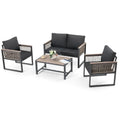 4 Pieces Outdoor Patio Furniture Set, 4 Seats Sectional with Coffee Table, All Weather Wicker Patio Conversation Sets, Custom