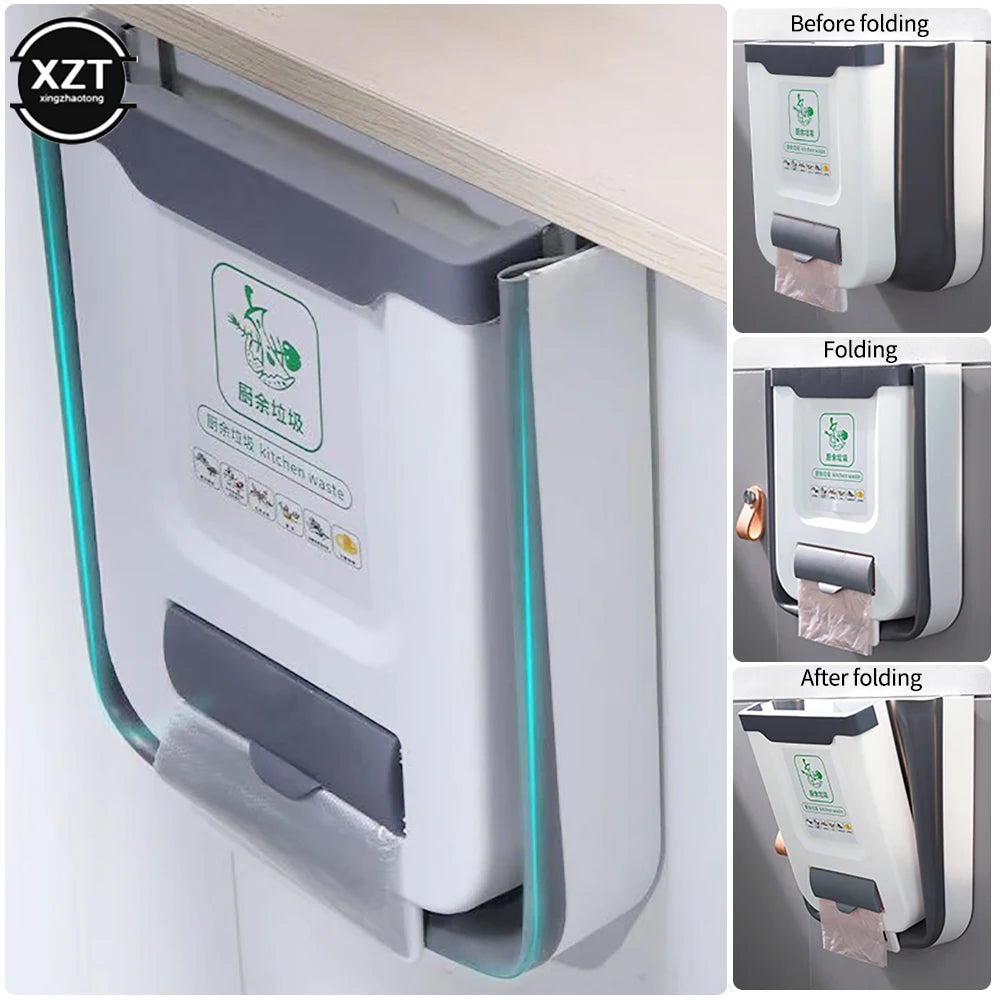 Cubo de basura plegable para cocina, cubo de basura de pared, cubo de basura para puerta de armario de cocina, cubo de basura plegable para vehículos