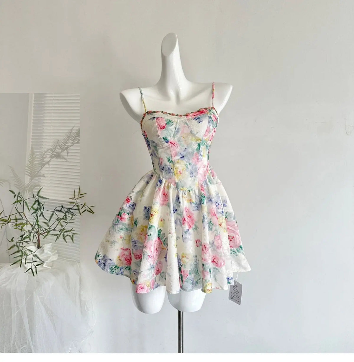 Sweet Pure Desire Style Women's Floral Print Halter Dress Slimming Waist Design Casual Summer Polyester Fiber Gown