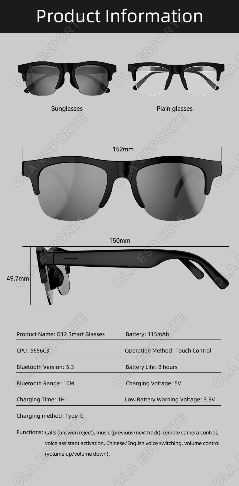 New 2026 Camera AI Smart Glasses Touch Control Photo Recording Translator Voice Assistant Music Wireless Bluetooth Sunglasses