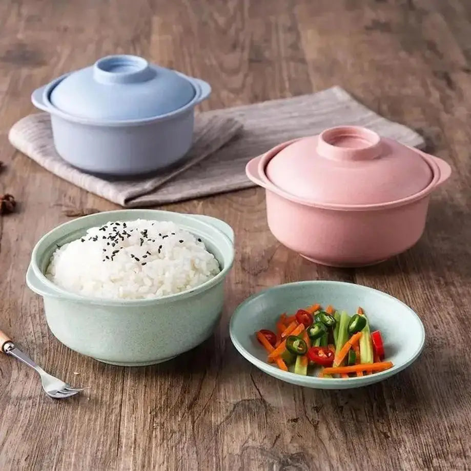 Wheat Straw Soup Bowl with Lid - Eco-Friendly Plastic 14x7cm