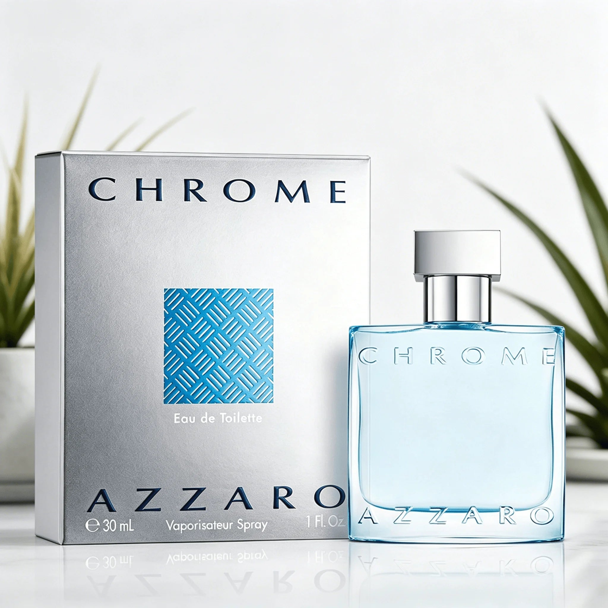 Azzaro Chrome Eau De Toilette For Men Lemon Bergamot Sea Salt Clean Aquatic Woody Aroma Long Lasting 30ml Light Blue Bottle Perfect Summer Holiday Father's Day Minimalist Men's Perfume Gift