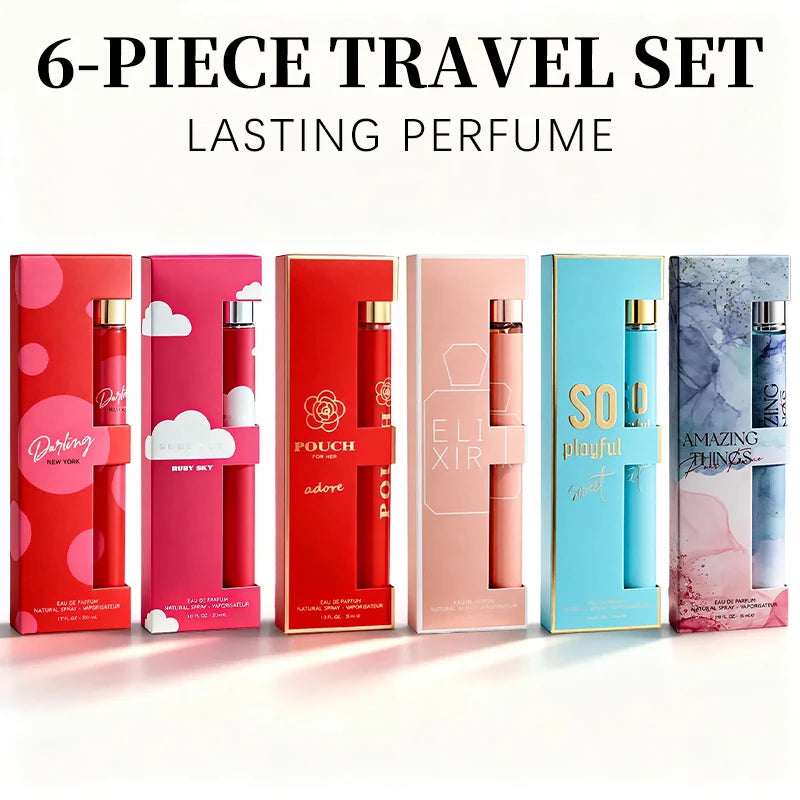 6-Piece Travel Set, Men's and Women's Eau De Toilette Spray, Long-Lasting Fragrance, 6 Different Flavors, Perfect for Holiday Gift