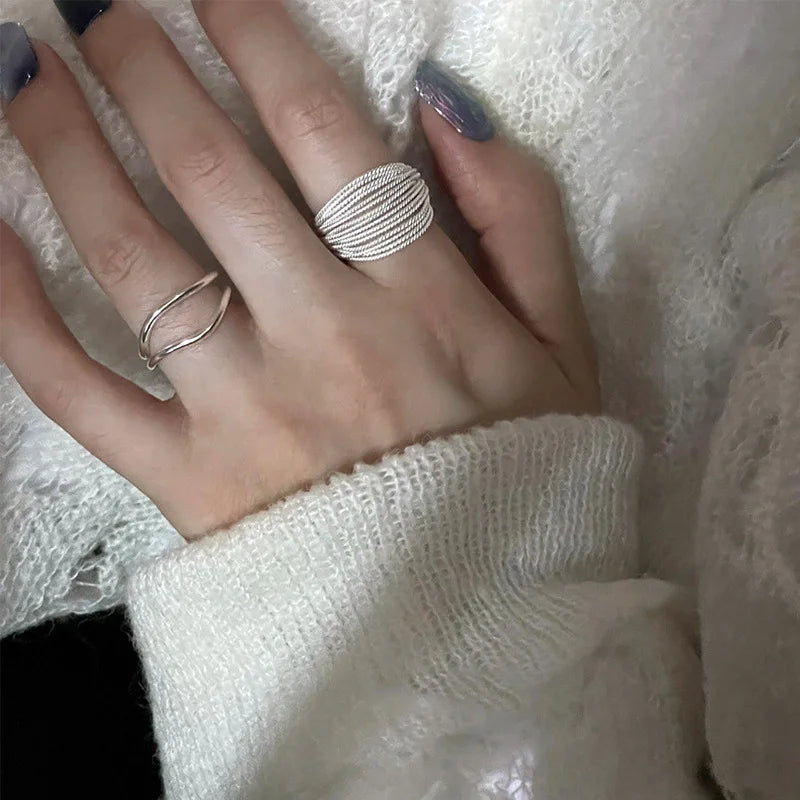 Panjbj 925 Sterling Silver Lines Ring For Women'S Jewelry Finger Adjustable Open Vintage For Birthday Dropship