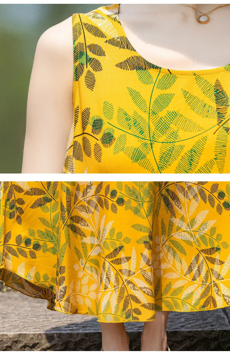 New Women Summer Dresses Vintage Dress FashionRobe Plus Size Sleeveless Femme Casual Print Dresses