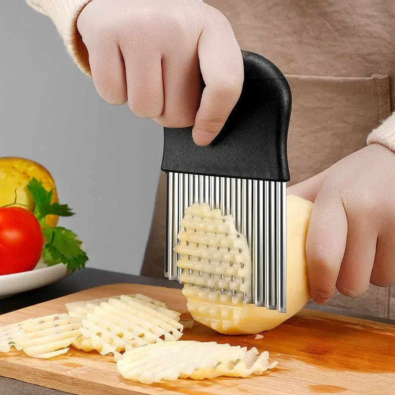 Cortador Ondulado de Patatas Fritas de Acero Inoxidable para Masa, Verduras, Frutas, Cuchillo de Cocina, Picador, Herramientas para Hacer Patatas Fritas, Gadget