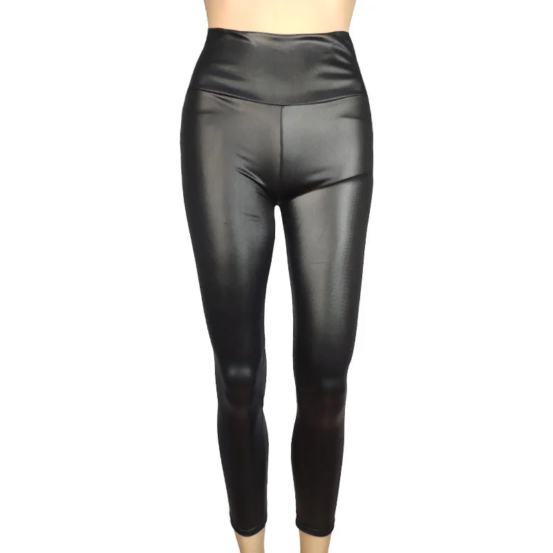 High-Waist Faux Leather Yoga pants | 4- Season Stretch Trousers