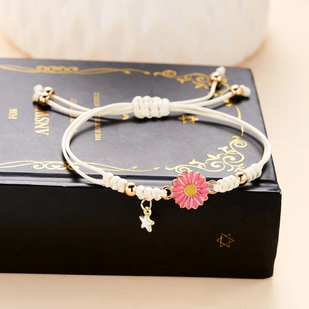 Simple Handmade Braided Sunflower Bracelets for Women, Colorful Adjustable Friendship Good‑Luck Fashion Jewelry Gift