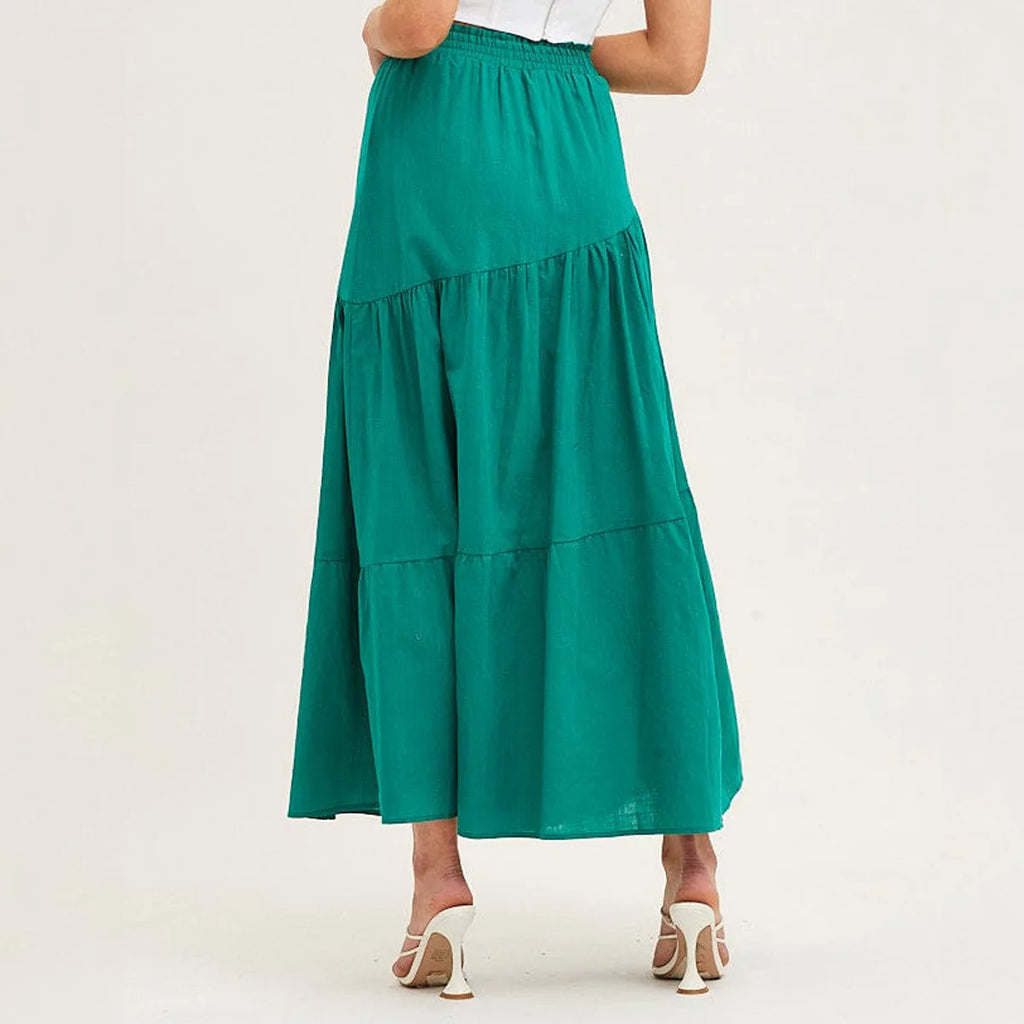 Skirts women 2025 casual Premium cotton linen Solid color high-waisted elastic A-line large hem pleated skirts women's clothing