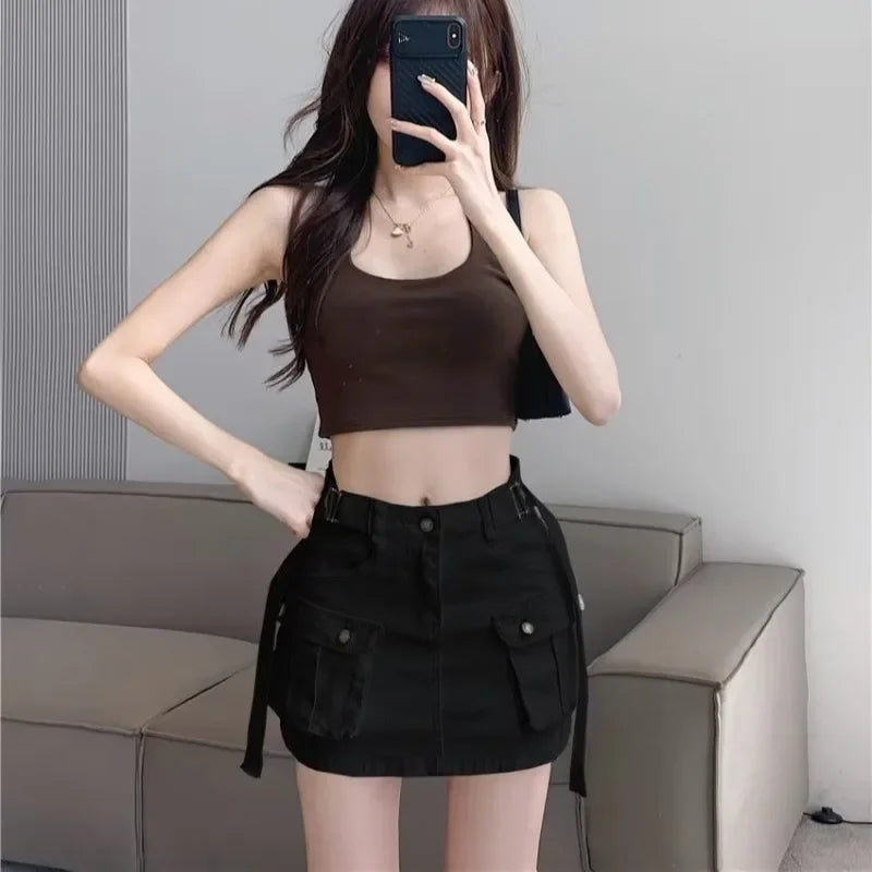 High-Waisted Mini Dress Denim Skirt Women's Summer Workwear A- Line Bodycon Skirt Trendy Semi-Pants Skirt