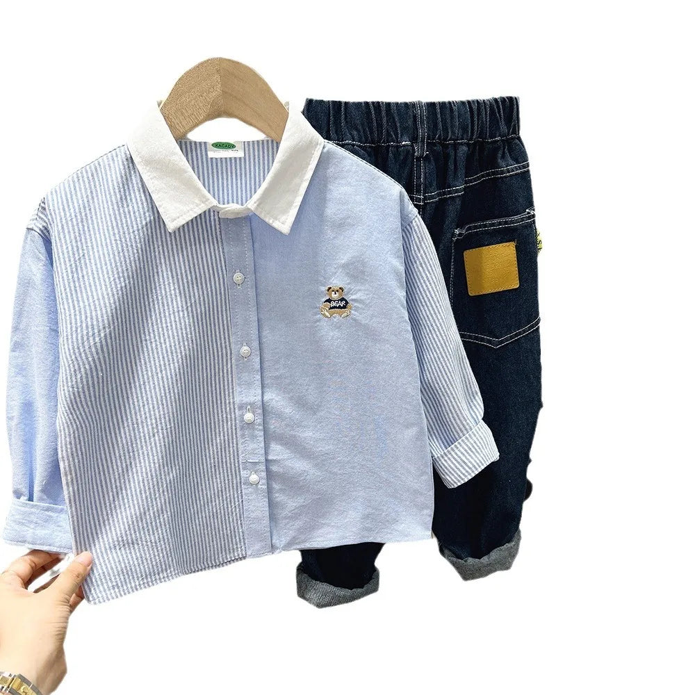 Children's Autumn Long Sleeve Shirt 2025 New Style Boys' Oxford Spinning Thin Coat Middle and Large Children's Casual Cartoon Sh
