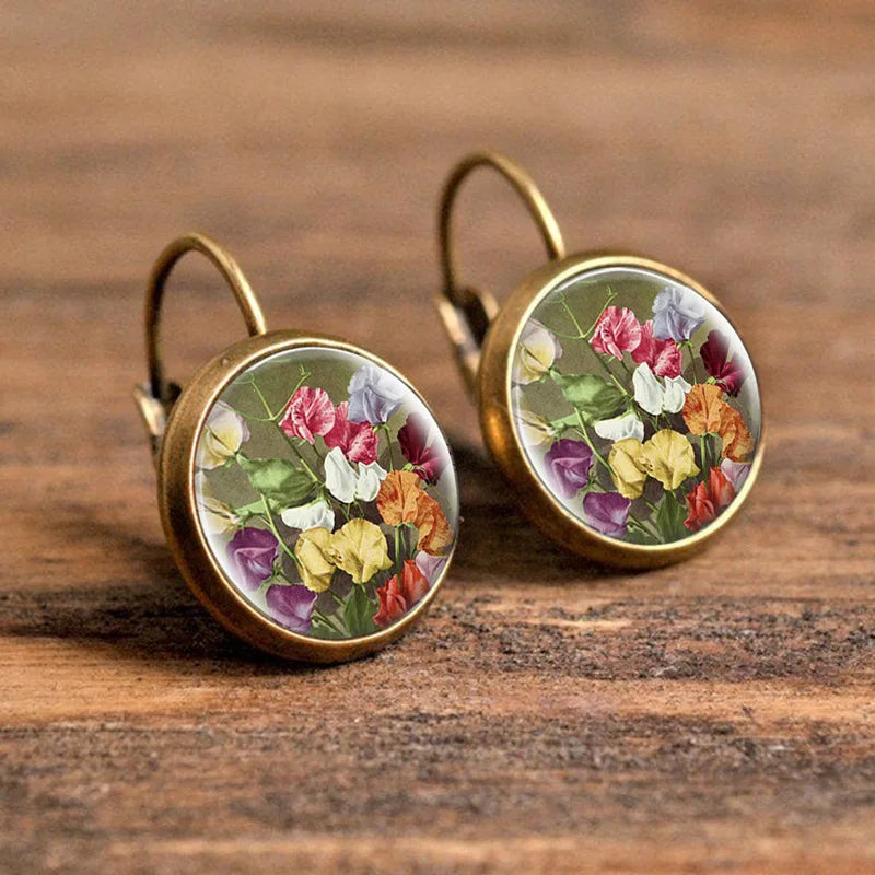 Hot Selling Pop Jewelry Dome Glass Alloy Earrings Flower Painting Noble Fashion
