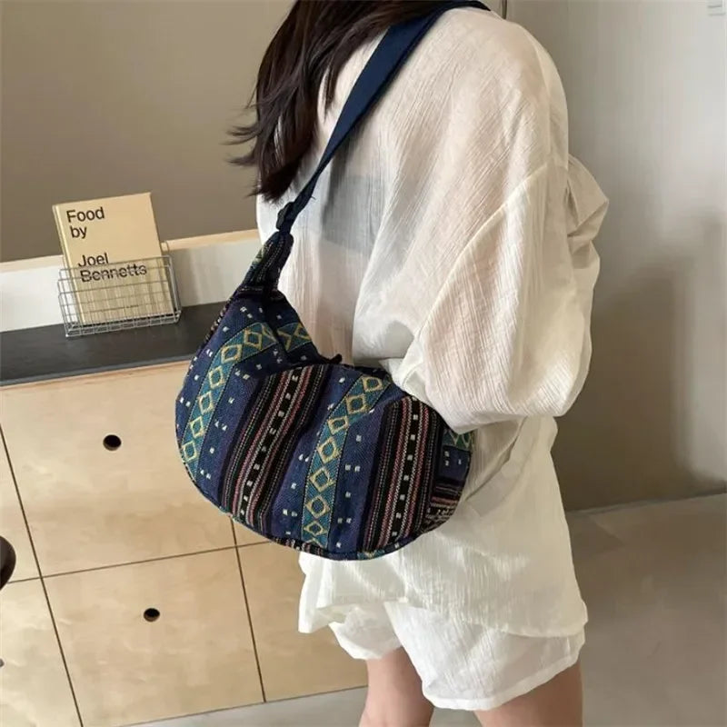 Crossbody Bags Tribal Style Shoulder Bag, Foldable Crossbody Striped Pattern, Flag Theme Hand Washable Edge Painted Lining