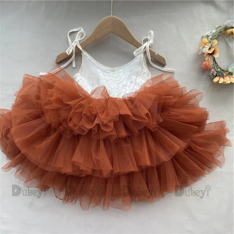 Toddler Girls Lace Tutu Dress for Kids Lovely Layers Ruffles Vestidos Fashion Baby Birthday Party Gown Boutique Wear