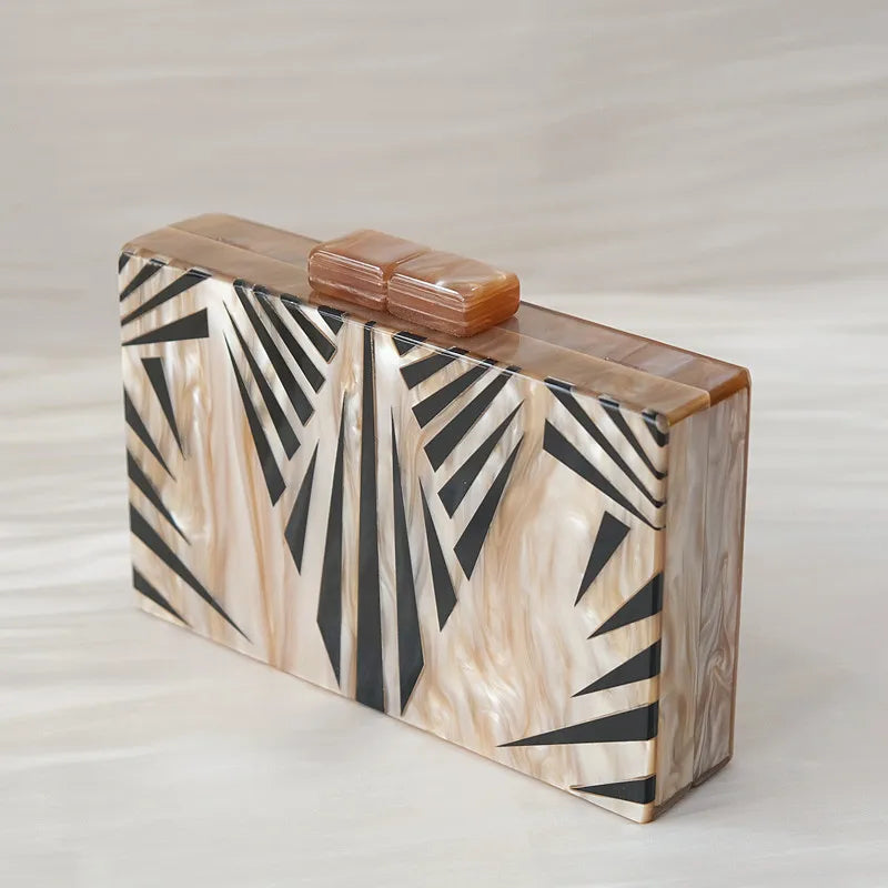 New Trendy Handbag Fashion Women Bag Brown Striped Acrylic Luxury Party Evening Bag Woman Cute Wedding Box Vintage Clutch Purse