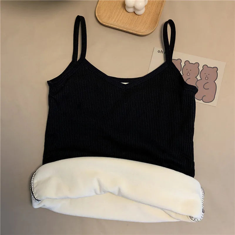Women'S Winter Warm Underwear Solid Color Thermal Casual Nightwear Sexy Elasticity Female Thin Velvet T-Shirt Sleeveless Tops