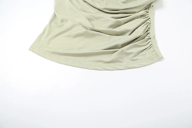 Irregular Metal Knots Tops Women Sexy Pleated Skinny High Stretch Solid Daily Casual Simple Streetwear Basic Tees