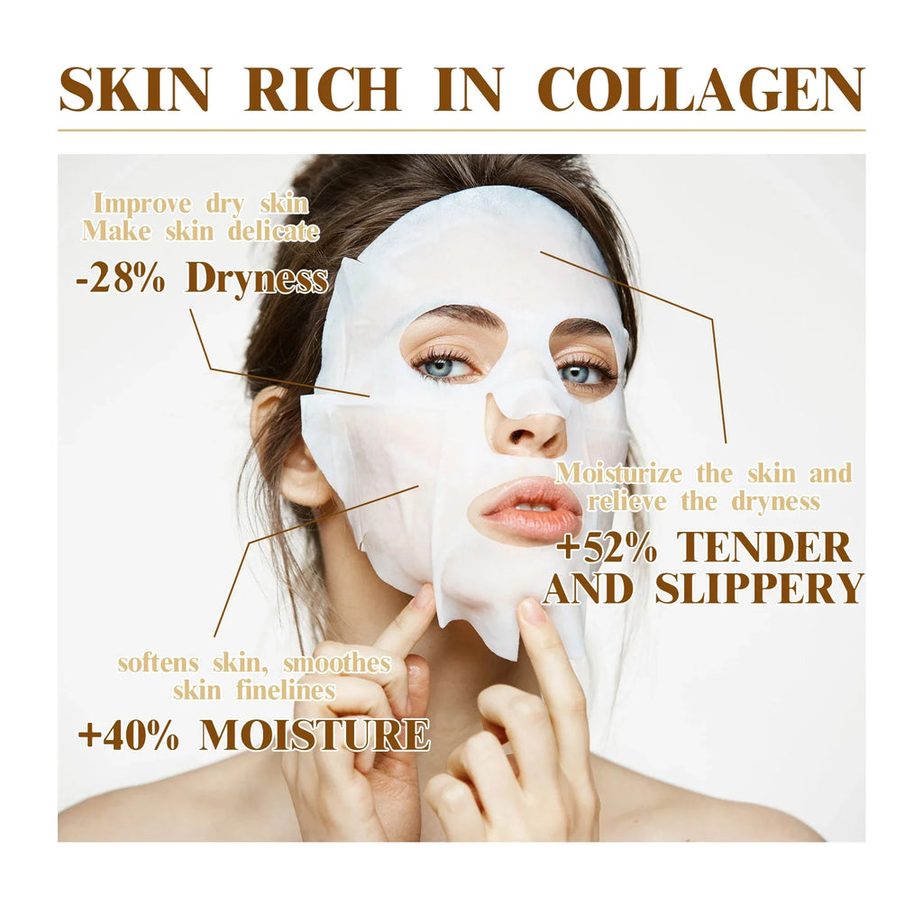 10pcs Korean Collagen Anti Wrinkle Facial Mask  Fade Fine Lines Anti Aging Firm Skin Moisturizing Brightening Skincare Mask