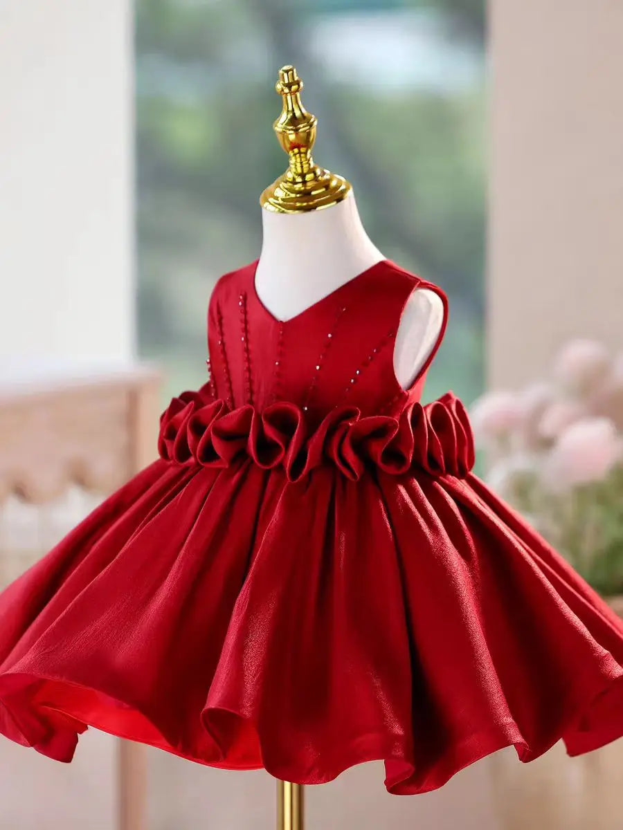 Dreamy Vow J460A Champagne Elegant Flower Girl Dress Satin Knee Length Children Wedding Birthday Holiday Party Pageant Dress