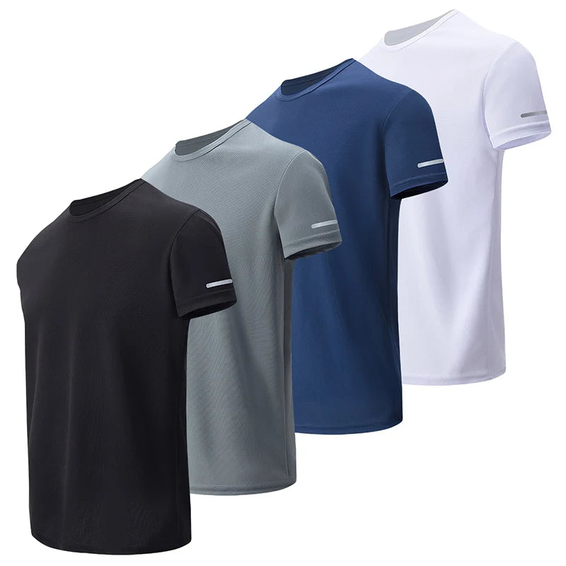 1/4 Pack Men's Solid Mesh Quick-drying Sports Short Sleeve Casual Joker Running Fitness Comfortable Plus-size Pullover T-shirt