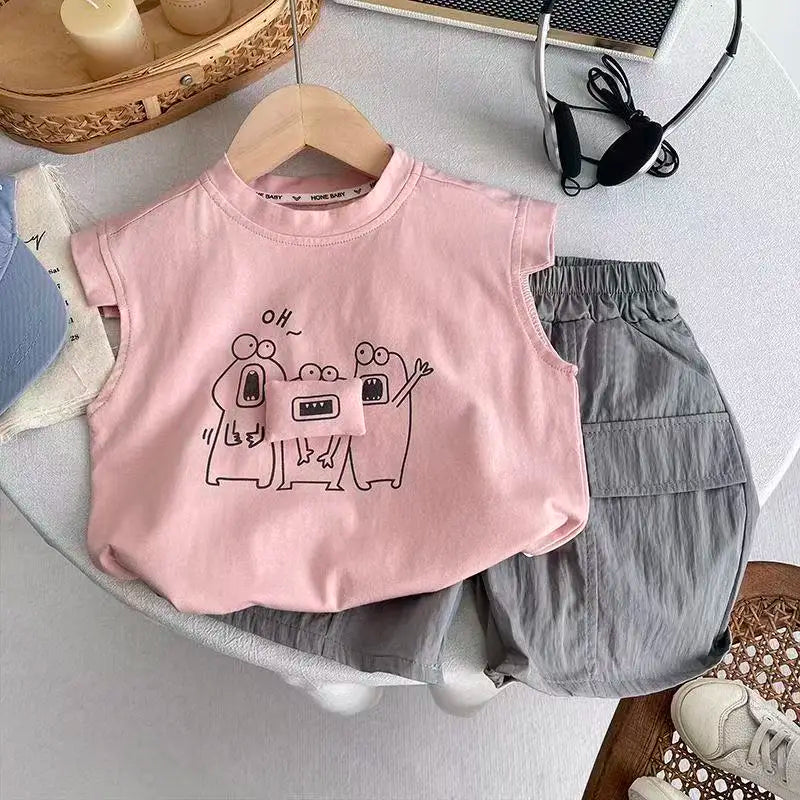 Kids Outdoor Sports Set Boys Girls Summer Short Sleeve T-Shirt Shorts Two-Piece Set Kids' Casual Striped T-Shirt 1-6 Year Set