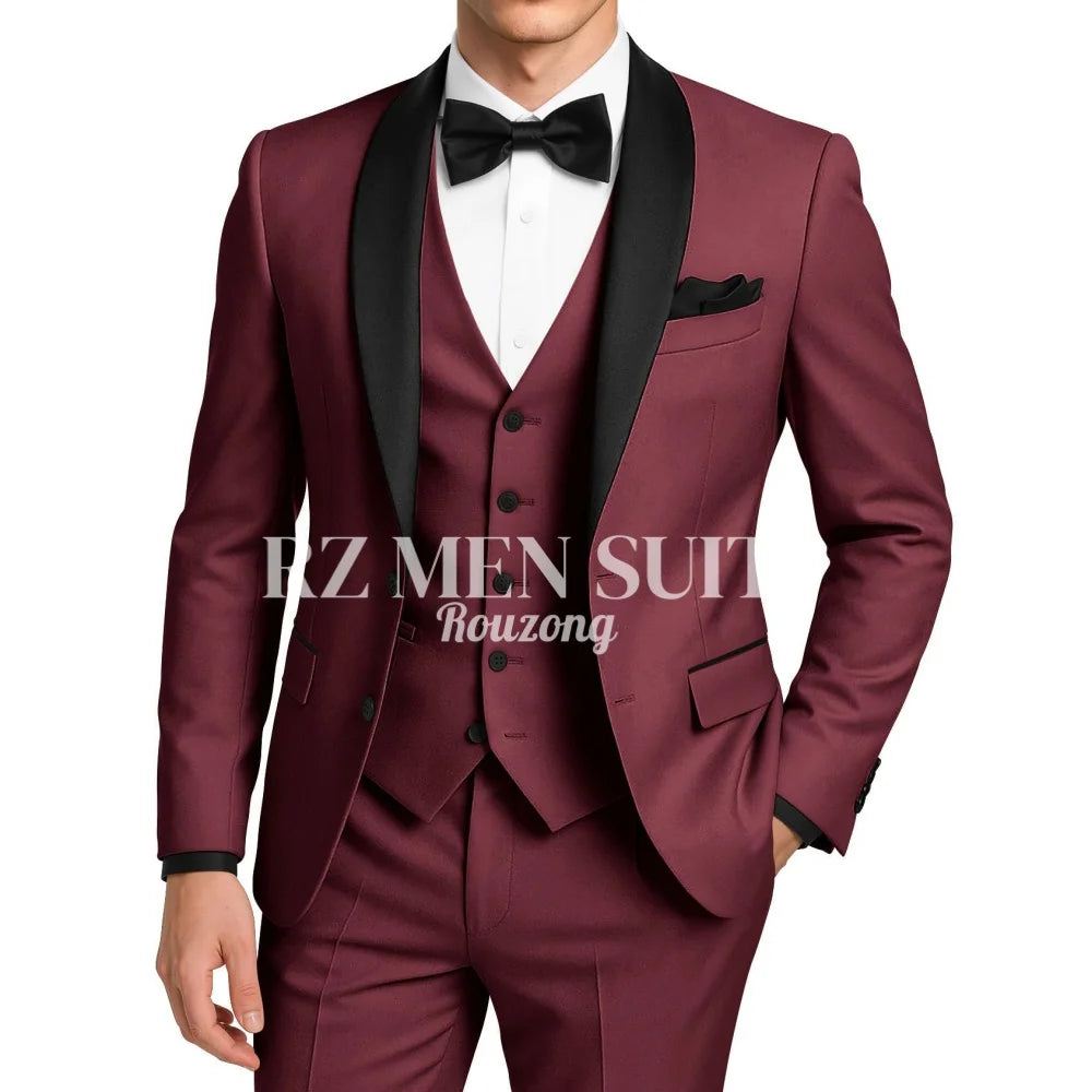 Mens 3 Piece Tuxedo Suit Slim Fit Suits for Men Two Button Wedding Prom Tuxedo Shawl Lapel Blazer Vest Pants Set costumes hommes