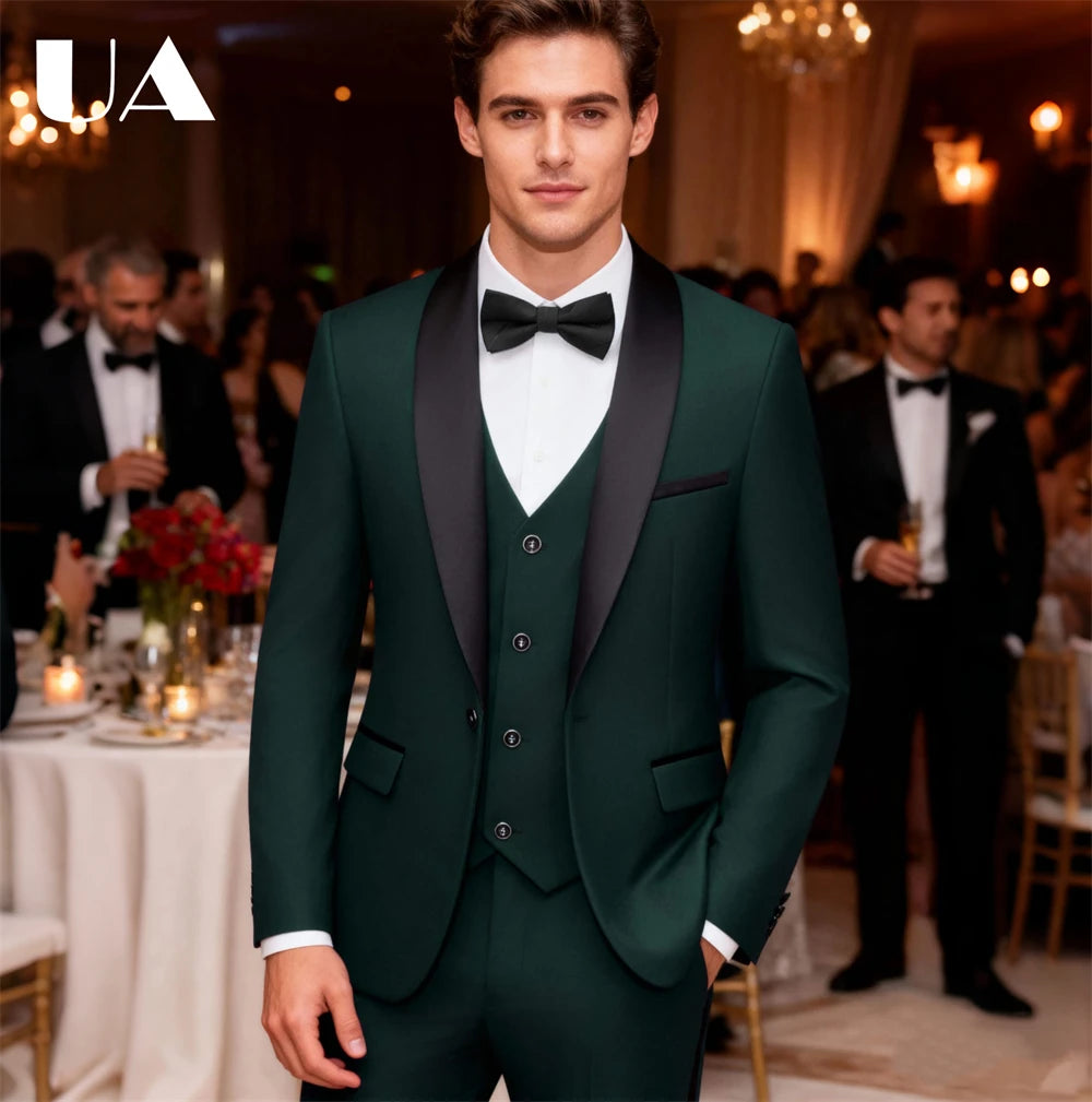 ULBYANRY Mens 3-Piece Suit Set (Jacket Vest Pants) Formal Business Tuxedo XXS-7XL Tailored Party Prom Wedding Suits