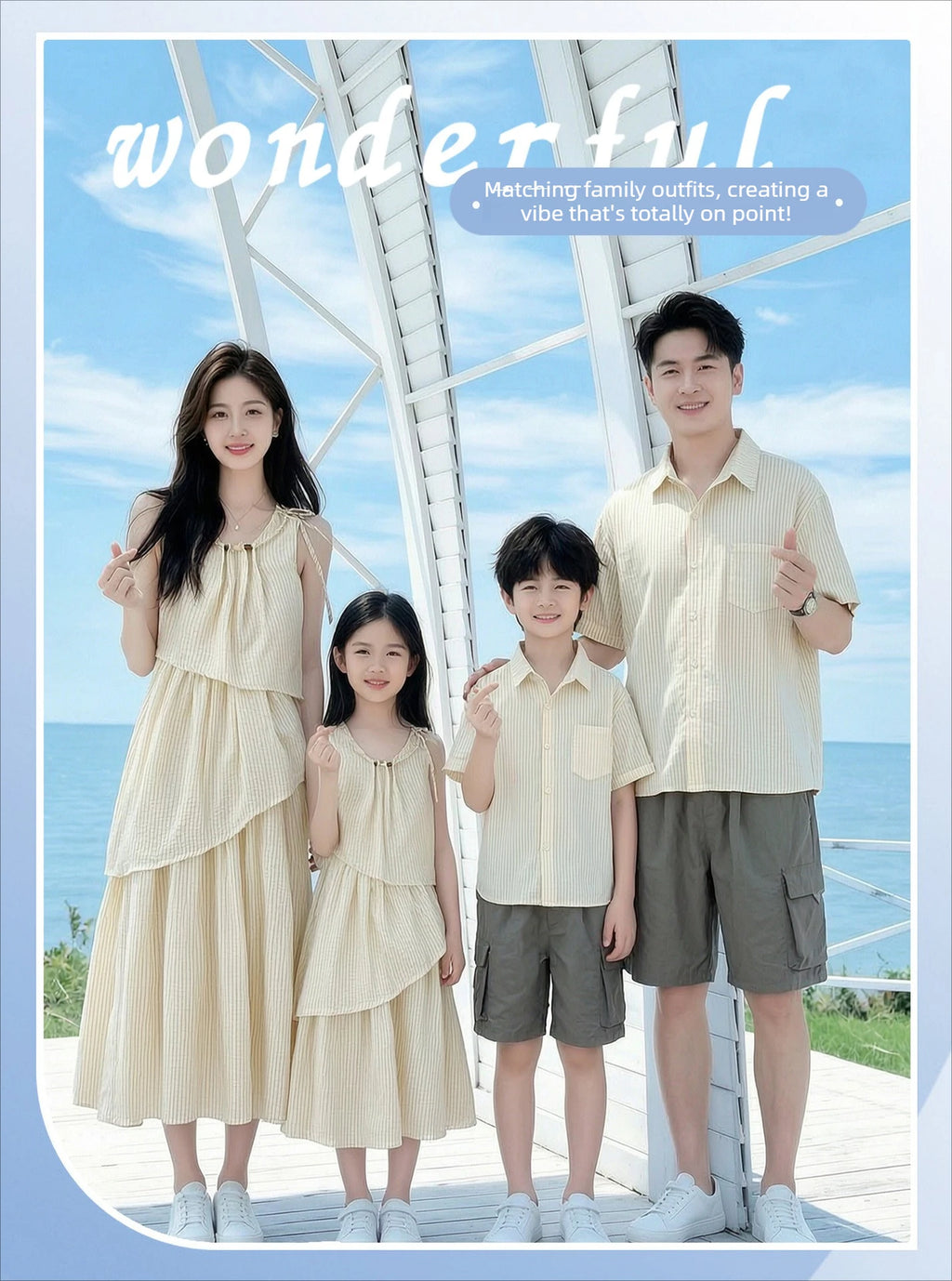 Mommy and Me Clothes Striped Print Family Matching Outfits Holiday Look Button Shirt Ruffles Dress Casual Clothing Set Beachwear