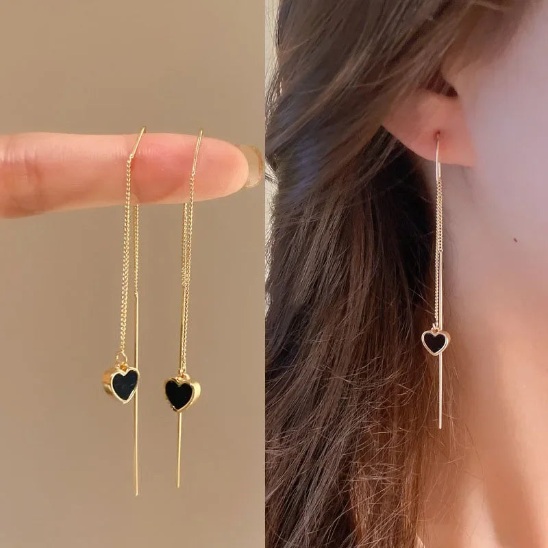 Rose Gold Threader Drop Earrings for Women Long Hanging Zircon Crystal Piercing Jewelry