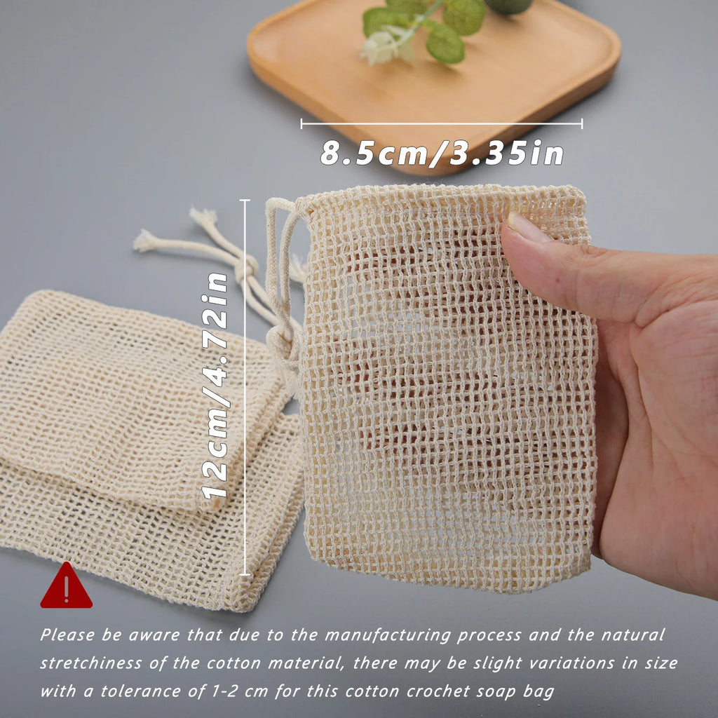 Natural Cotton Soap Saver Bag – 3-Pack Eco-Friendly Mesh Pouch for Lathering & Body Cleansing