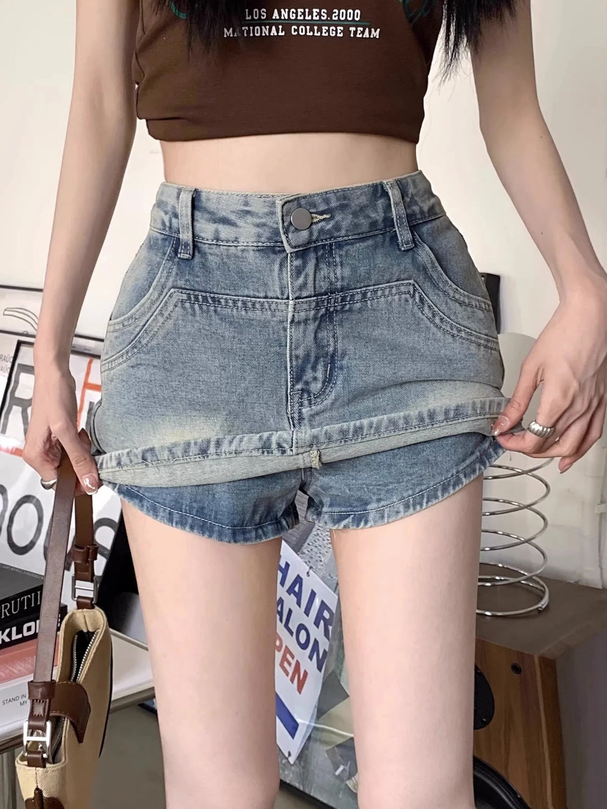 American Style Retro High Waist Denim  Skirt for Women Summer 2026 plus Size Hiding Hip Sexy Girl Short Skirt Pants